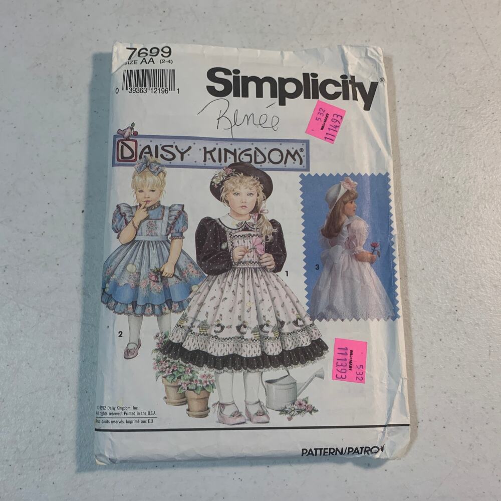 Daisy Kingdom sewing pattern Simplicity 7699 child dress pinafore AA UNCUT 1992